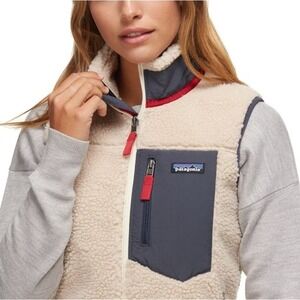 Patagonia Classic Retro-X Fleece vest full zip Womens size xxs oatmeal and navy